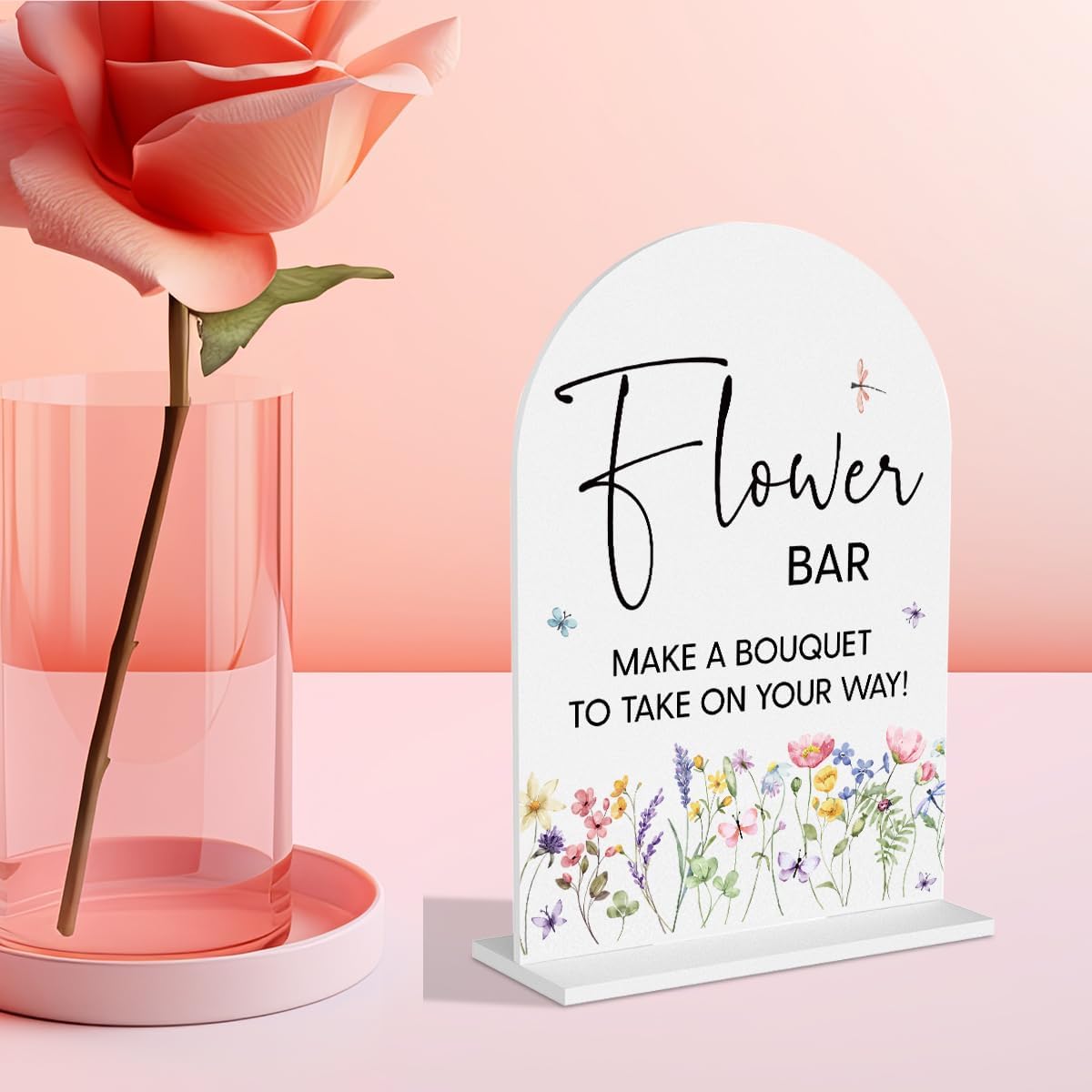 Flower Bar Sign Wedding Decor White Acrylic Table Sign for Marriage Parties Anniversaries Reception Cafe Hotel Party Bar Business Event