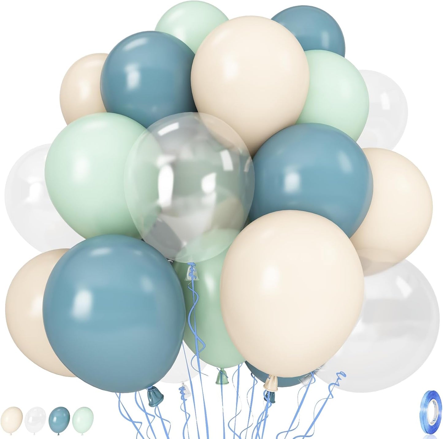 Under The Sea Balloons, 35PCS Dusty Slate Blue and Green Balloons, Baby Light Green Sand White Latex Balloon for Kids Boys Under The Sea Ocean Themed Baby Shower Birthday Party Decorations Supplies