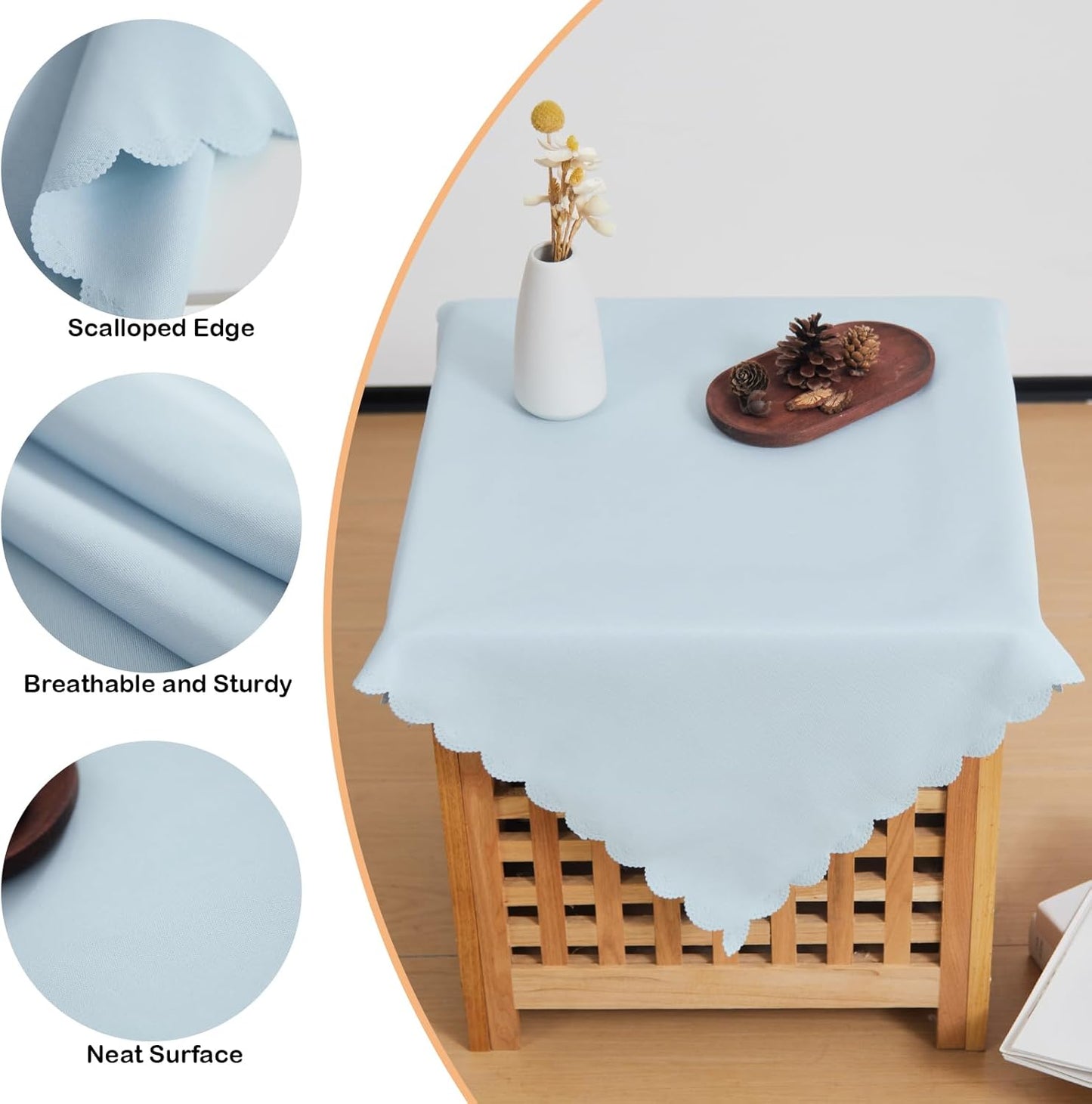 Small Square Light Blue Tablecloth 24 x 24 Inch Polyester Fabric Washable Table Cover Decorative Wrinkle Resistant Solid Color Table Cloth for Nightstand Party Wedding Camping