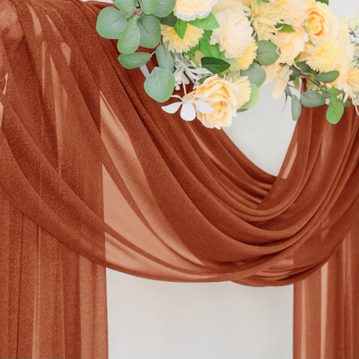 Socomi Terracotta Sheer Wedding Decor Fall Draping Fabric 29" x 20Ft 2 Panels Arch Outdoor Curtain Drapes Extra Long for Bridal Baby Shower Birthday Party Decor