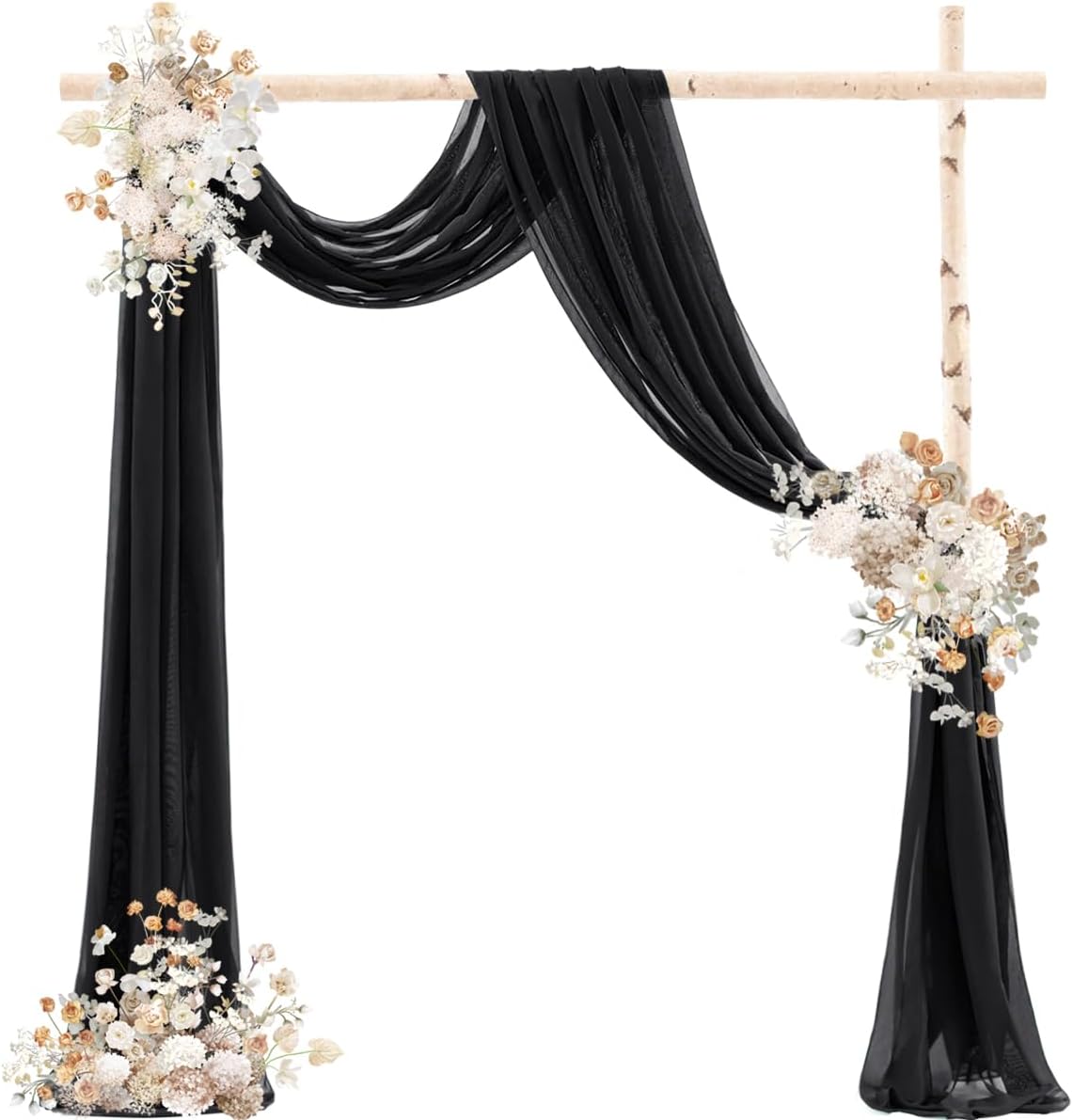 Black Wedding Arch Draping Fabric 29" x 20 FT Black Drapes for Backdrop Sheer Curtains Wedding Drapes for Romantic Bridal Baby Shower Decorations Ceremony Birthday Party Fall Outdoor Events