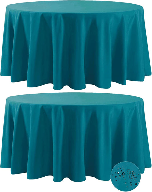 Fokitut 2 Pack Waterproof Round Tablecloth, 108 Inch, Stain Resistant and Wrinkle Polyester Table Cloth, Fabric Table Cover for Kitchen Dining, Wedding, Party, Holiday Dinner-Caribbean Blue