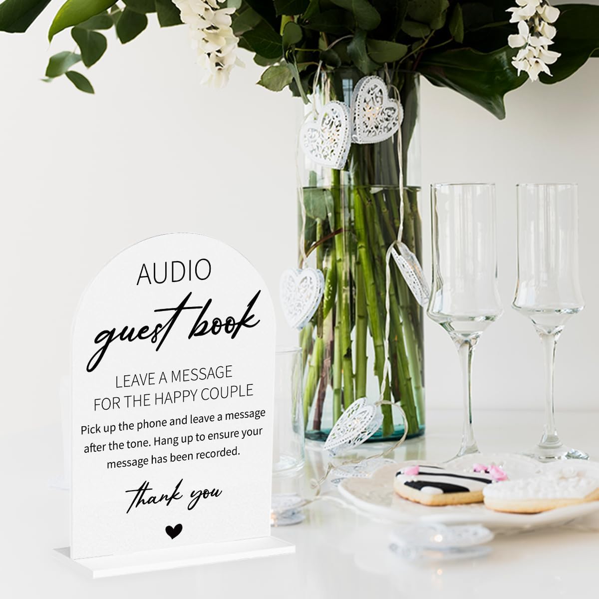 Audio Guest Book Sign for Wedding Acrylic Arch Wedding Bridal Shower Baby Shower Welcome Table Signs for Ceremony and Reception Decor 7 x 5 Inches