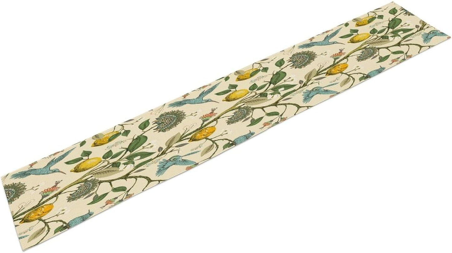 Table Runner with Flowers and Birds, Spring Plant Flowers Table Decoration Linen Table Runner Family Party Party Decorations 13x108 Inches