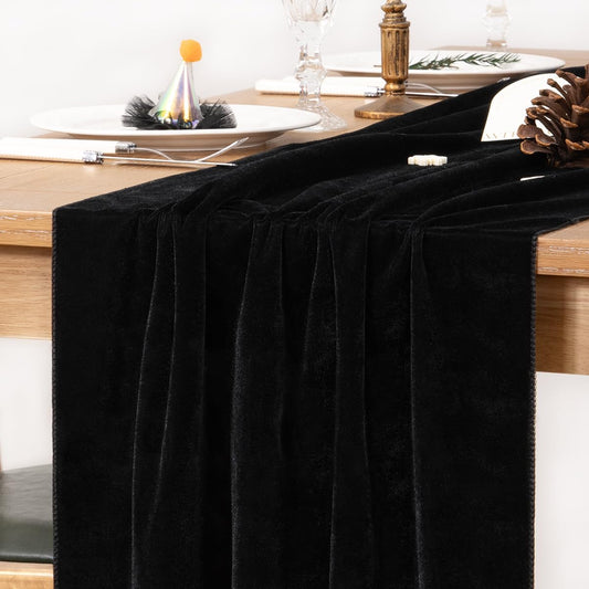 MLMC Black Velvet Table Runner 10ft Glossy Luxury Velvet Fall Table Runner 20x120 Inches Wedding Runner for Fall Bridal Shower Birthday Party Halloween Decor