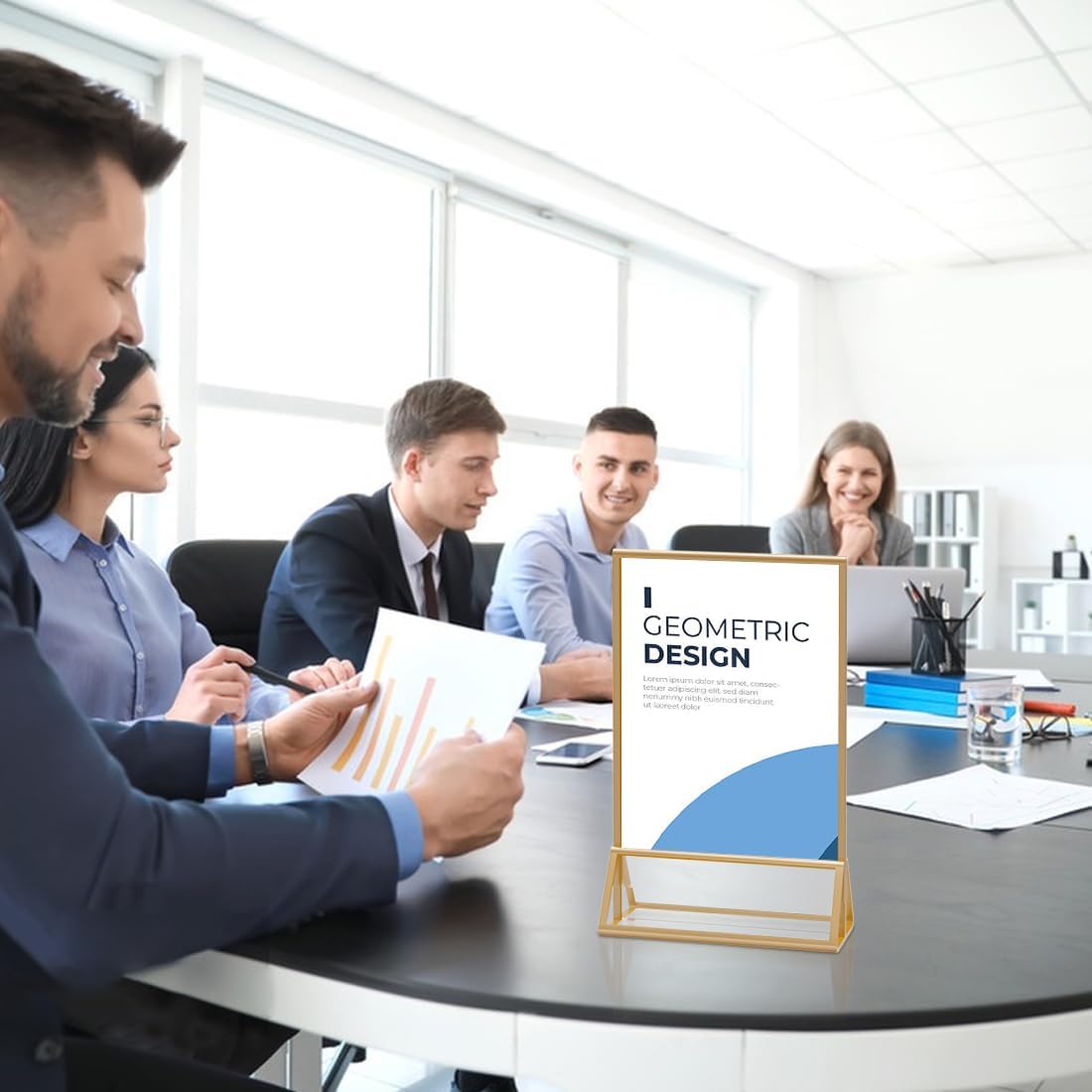 Acrylic Sign Holder 5x7 Gold Display Stand, Clear and Stable Table Plastic Paper Holder, Acrylic Frames for Home Office Shop Photo Frames Exhibition (6pcs)