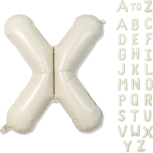 Giant Alphabet X Foil Name Balloons, Cream Ivory White Inflatable Word X Letters for Birthday Decor, 40 Inch Mylar Beige A-Z Custom Letter for Girls Baby Shower Party Decoration Supplies
