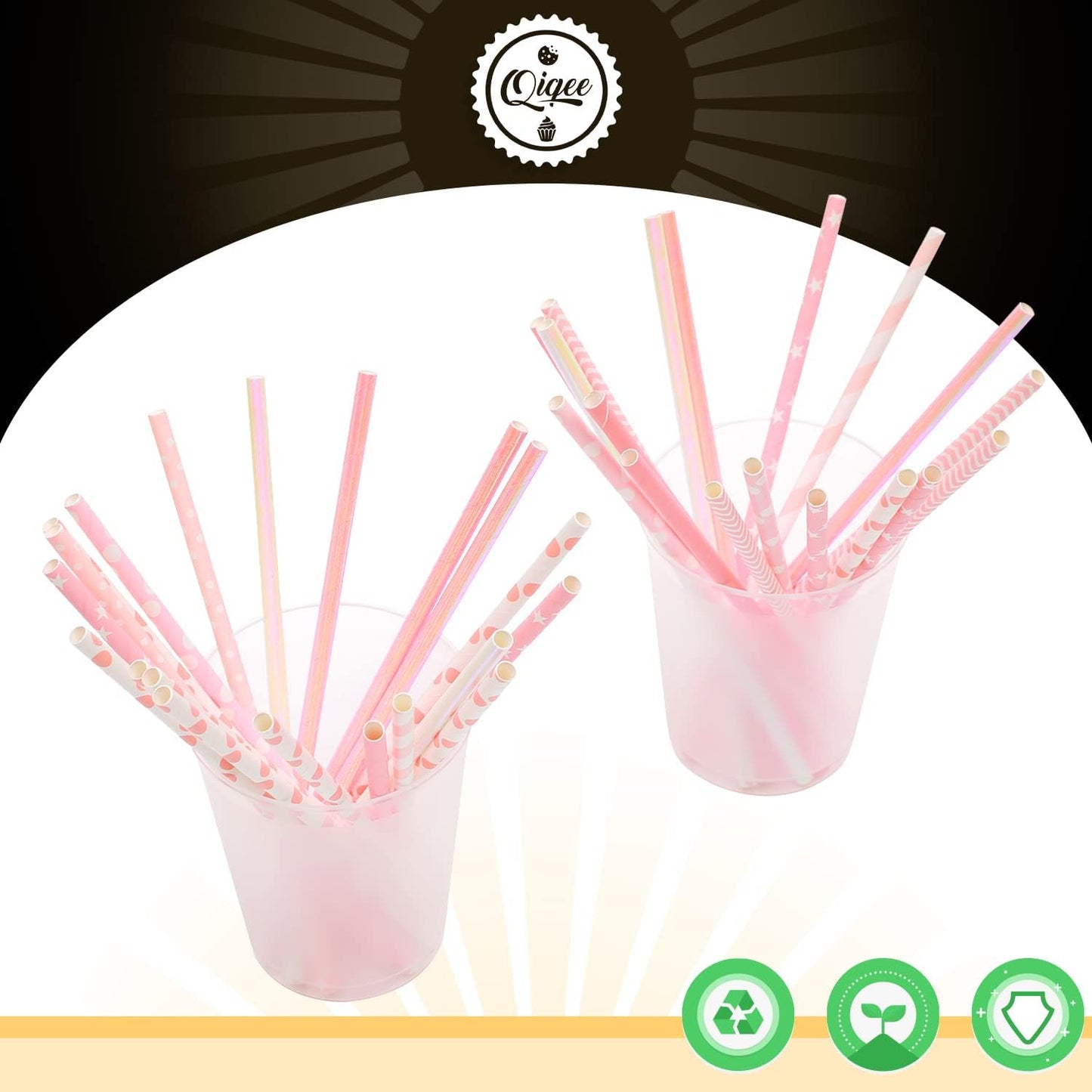 Pink Paper Straws 150pcs Disposable Straws Bulk (10 Pattern) qiqee