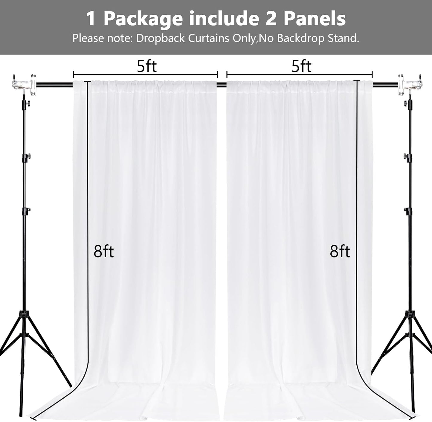 MEETSKY White Backdrop Curtains for Parties - 10ft x 8ft Wedding Photo Background Curtain Rod Pocket Fabric Drapes Panels for Birthday Holiday Party Home Decoration, 5ft x 8ft, 2 Panels