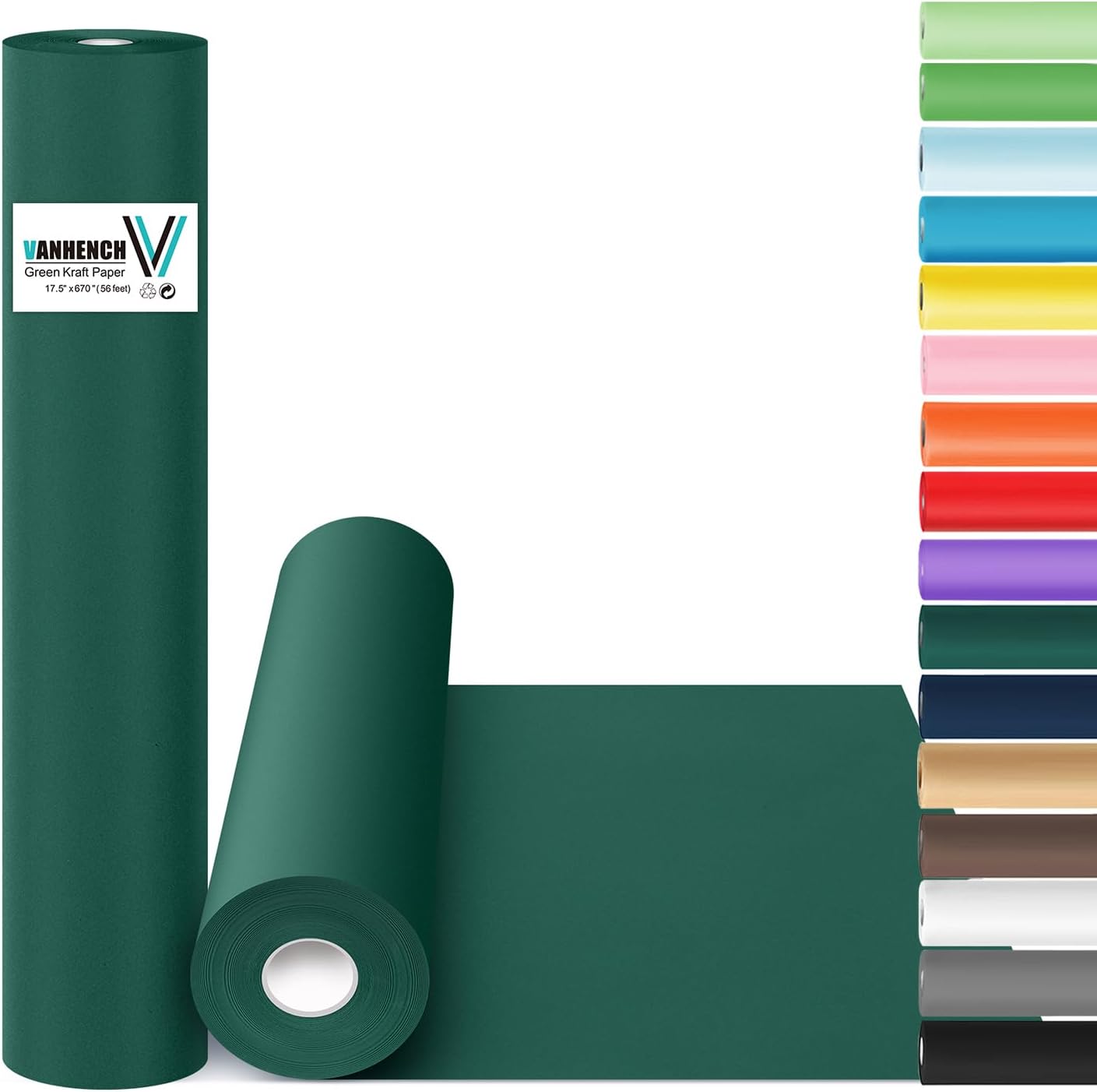 Vanhench Green Wrapping Paper Roll 17.5"×963" (80 1/4FT), Solid Color Art Green Kraft Craft Paper Roll, Christmas Wrapping Paper, Birthday Bouquet Flower Crafts, Dark Green Bulletin Board Paper