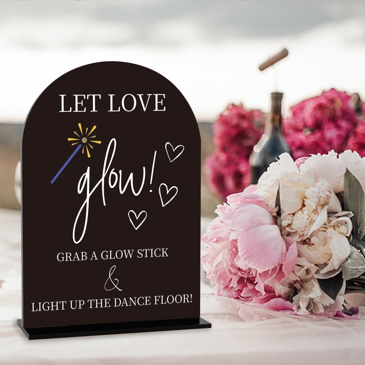 Wedding Glow Sticks Sign, Light Up Dance Floor Desk Decor, Wedding Dance Floor for Engagement Bridal Shower Reception Desk Table Decor Acrylic Sign (Black)