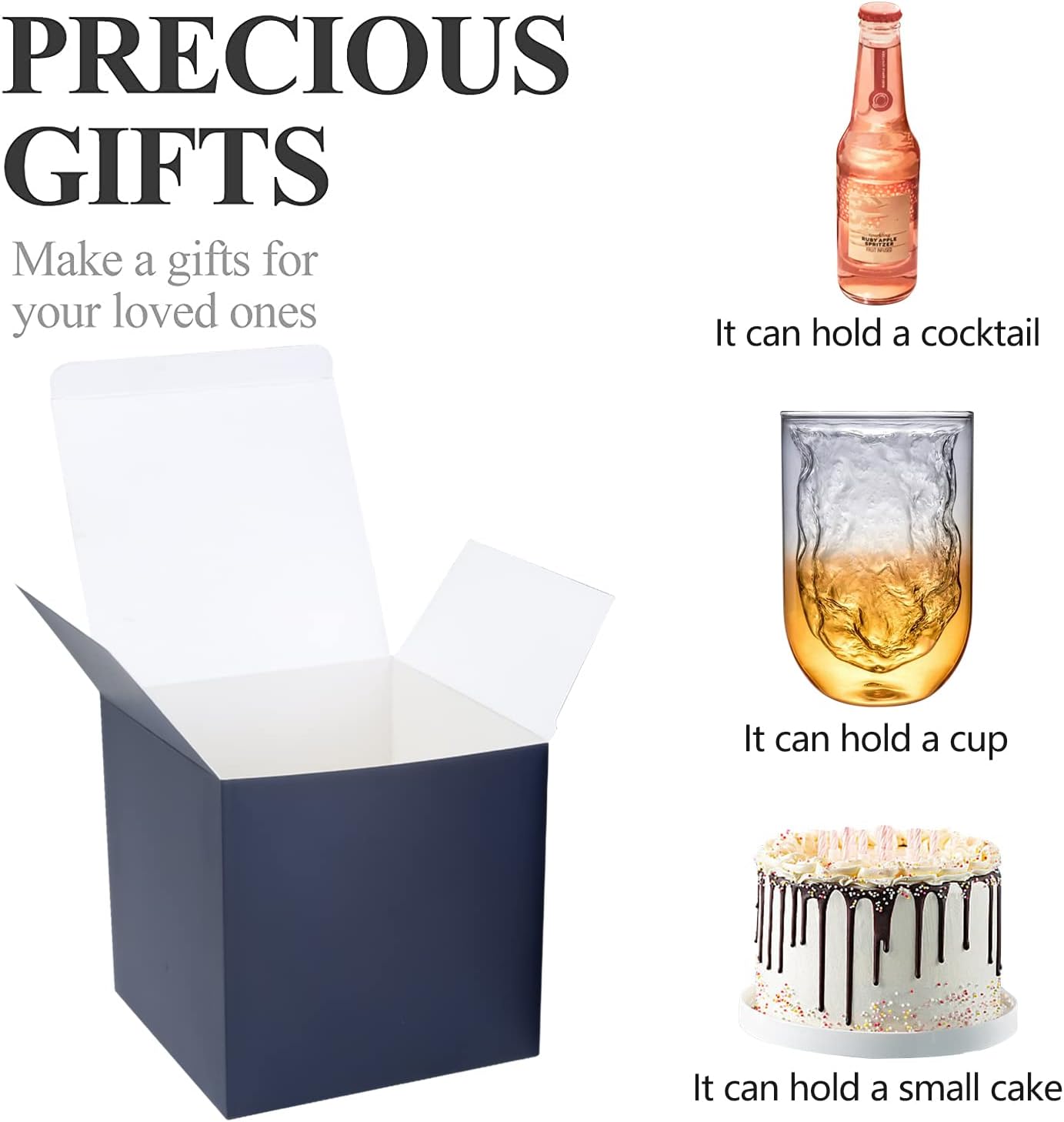 COTOPHER Small Gift Boxes 25 Pack 6x6x6 inches Blue Gift Boxes with Lids for Gifts, Crafting, Wedding Party Favor, Cupcake Boxes, Candy, Bridesmaids Proposal Box with Ribbons and Stickers