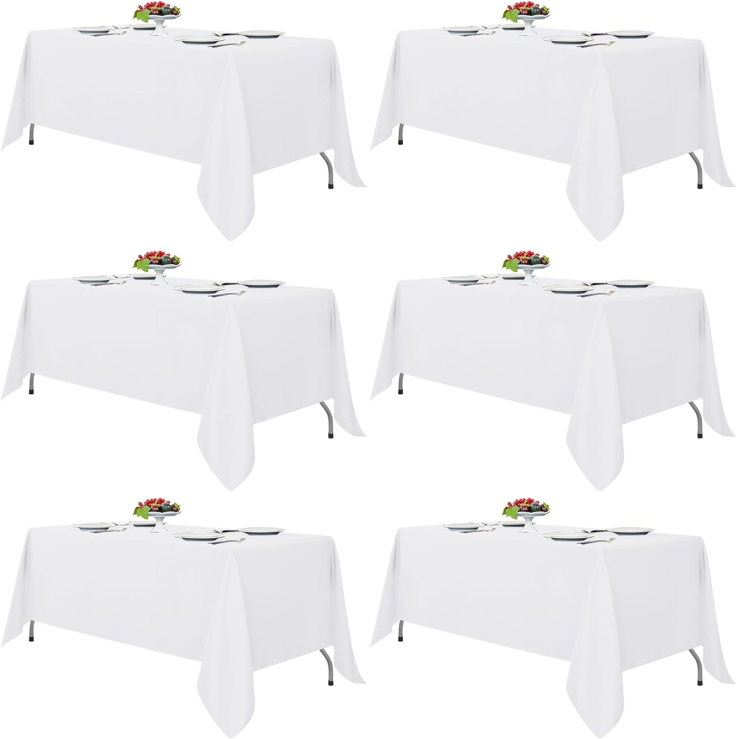 Fitable White Rectangle Tablecloths for 6 Foot Tables, 6 Pack - 70 x 108 Inches - Stain Resistant and Washable Table Clothes, Polyester Fabric Table Covers for Wedding, Party, Banquet, Buffect
