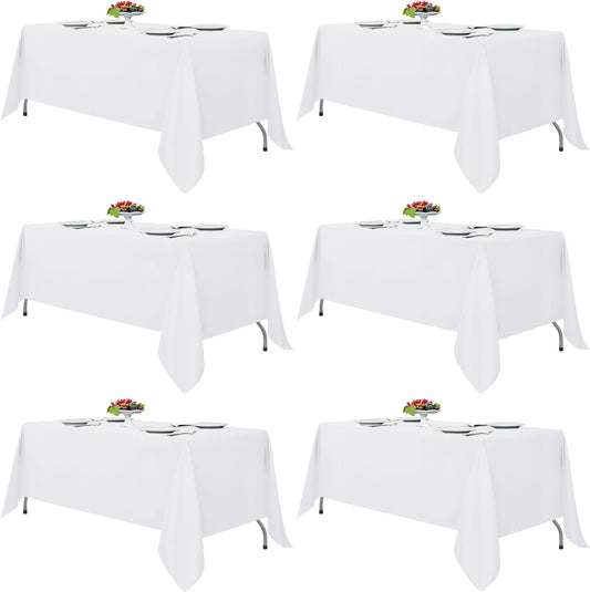 Fitable White Rectangle Tablecloths for 6 Foot Tables, 6 Pack - 70 x 108 Inches - Stain Resistant and Washable Table Clothes, Polyester Fabric Table Covers for Wedding, Party, Banquet, Buffect