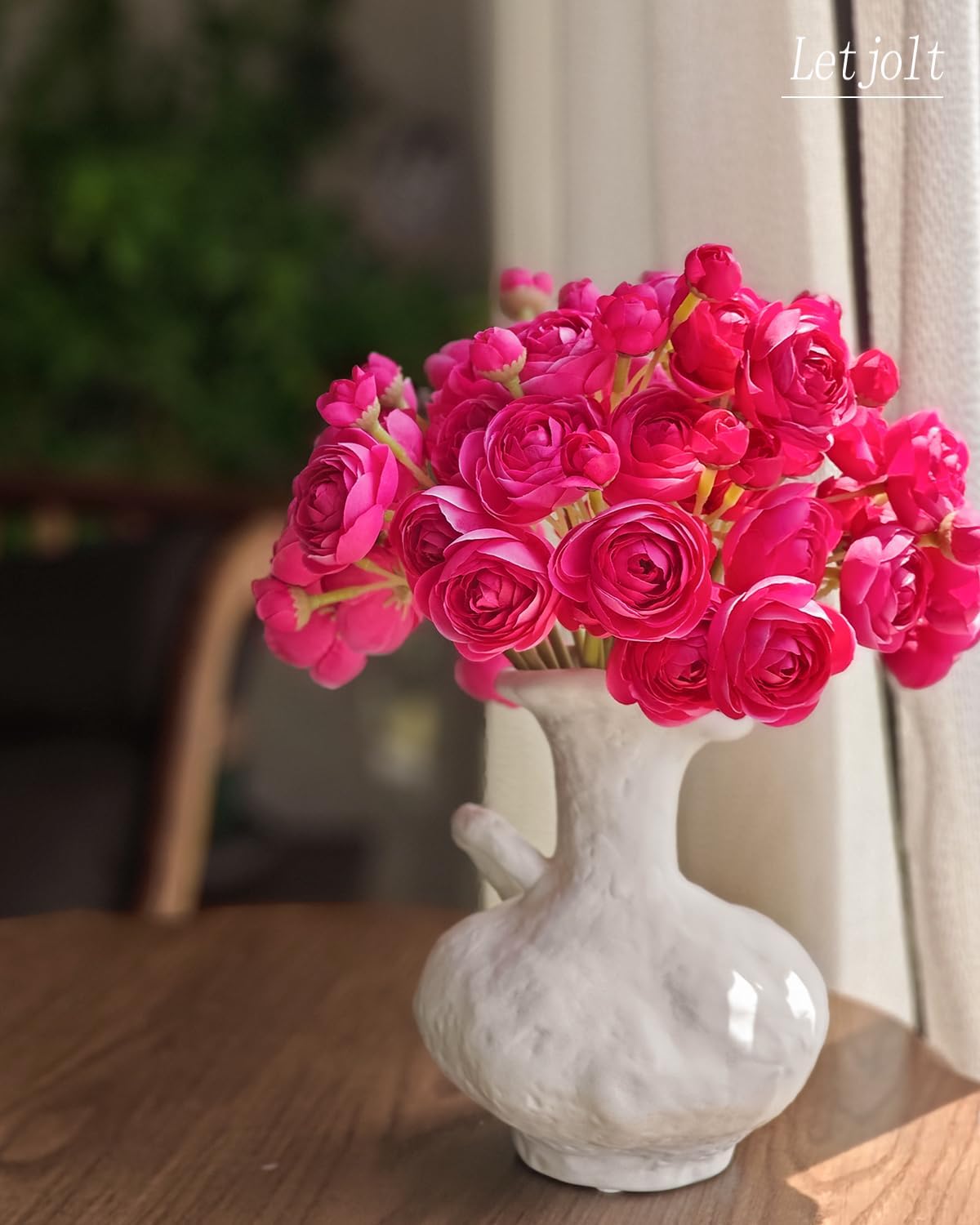 Letjolt Ranunculus Artificial Flower ROSEO Pink Silk Flowers Faux DIY Bouquet for Wedding Engagement Centerpieces Arrangements Bridal Shower Decorations Home Decor 18pcs