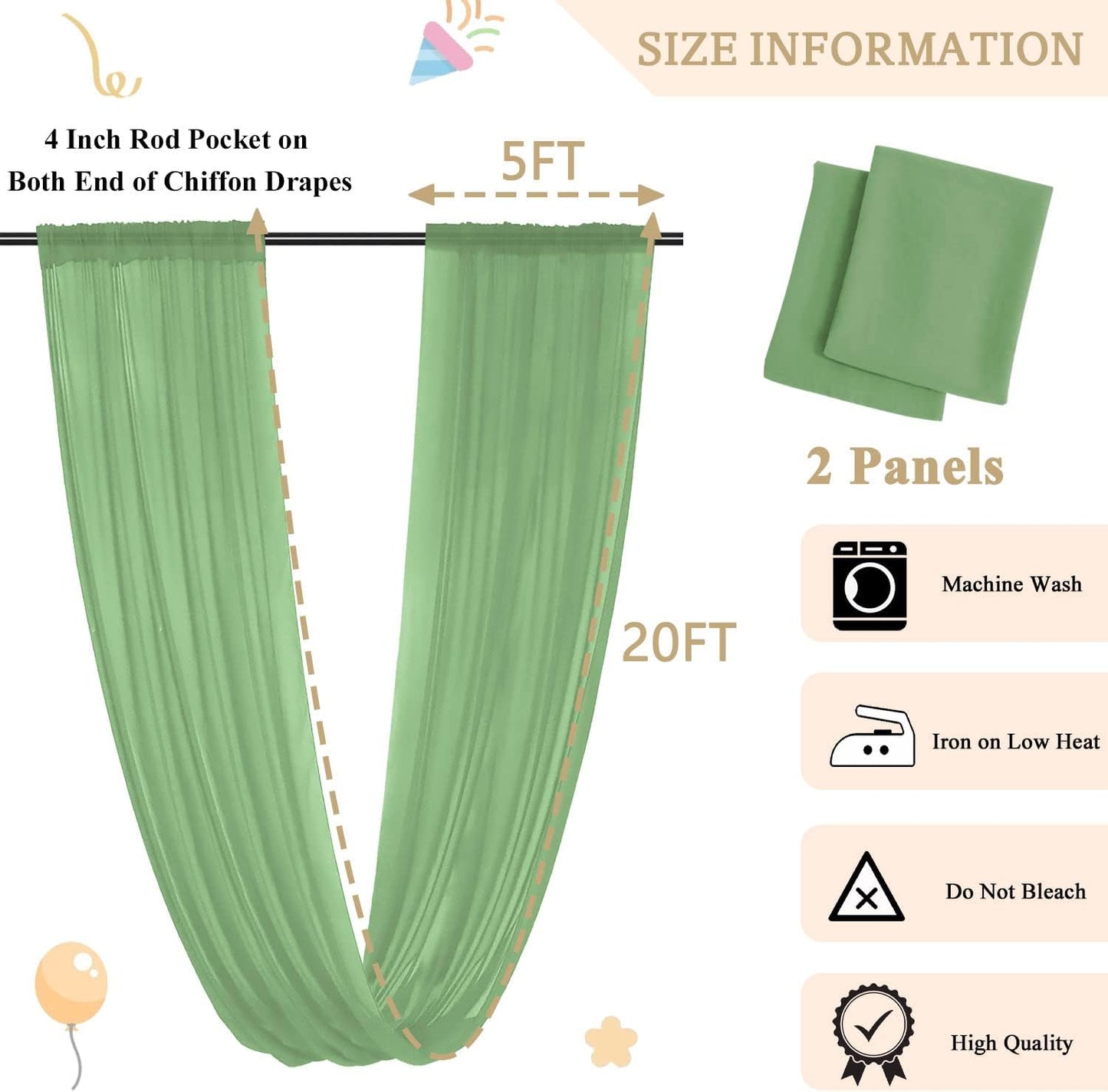 Ceiling Drapes Wedding Arch Drapes Chiffon Arch Draping 2 Panels 5x20 FT Sage Green Ceiling Decorations Sheer Backdrop Curtain for Parties Tulle Fabric Arbor Drapery Swag Ceiling Curtains for Events