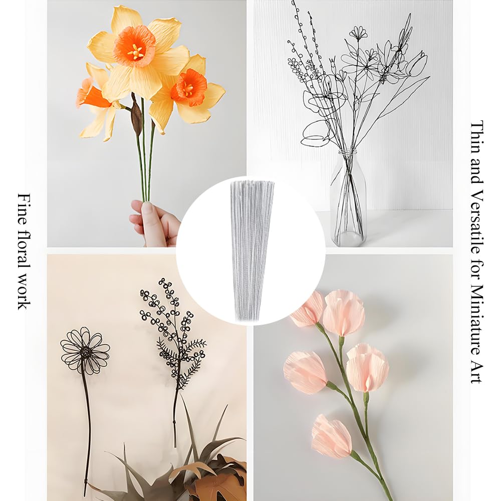 HAHIYO 22Gauge White Paper-Wrapped Metal Floral Wire 14 Inches(36cm), 70 Pack Flexible Paddle Wires Florist Wire Garden Wires for Craft Christmas Wreath Flower Arrangement Bouquet Wrapping Wedding DIY