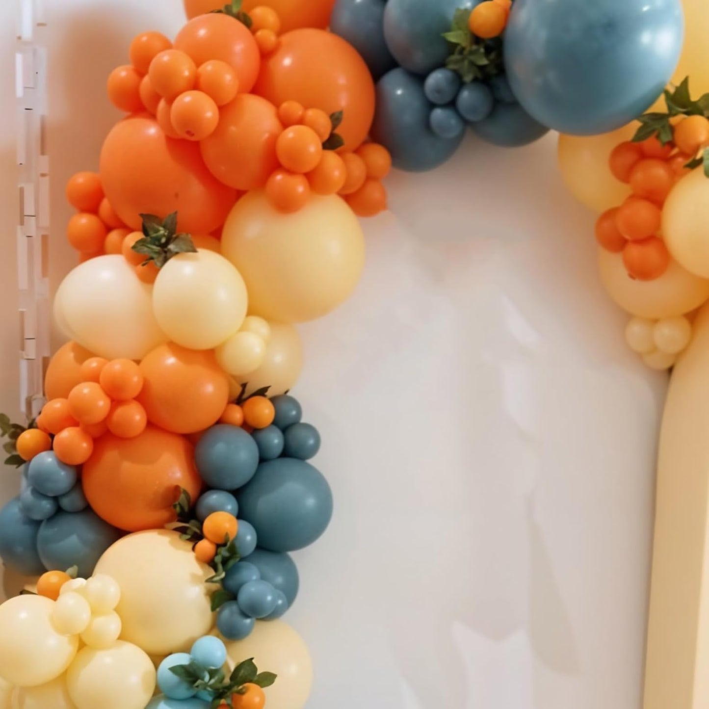 Blue and Orange Balloons, 50pcs Double Stuffed Cream White Balloons, Retro Orange Dusty Blue Teal Ivory Beige Balloon For Birthday Baby Shower Party Wedding Engagement Anniversary Graduation Decor