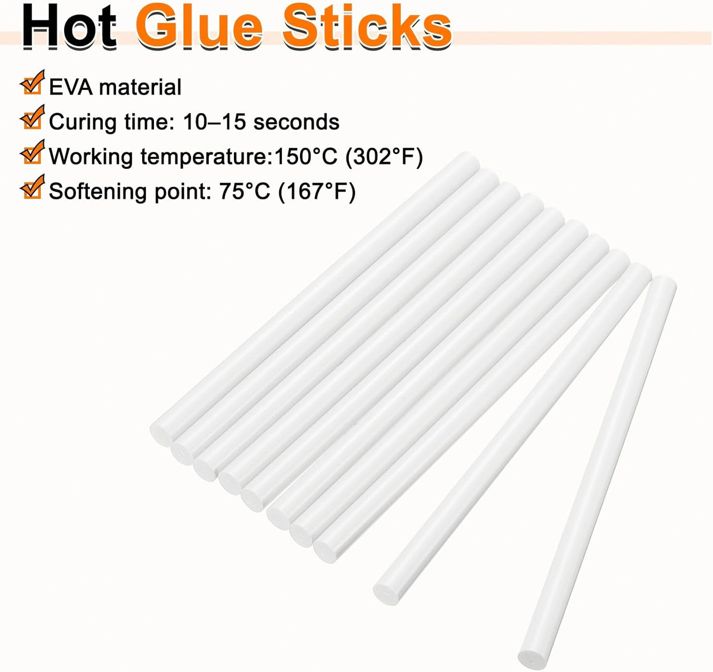 HARFINGTON 10pcs Hot Glue Sticks 0.43" Dia x 3.94" Long EVA Mini Hot Melt Adhesive Glue Stick for Hot Melt Gun Wood Plastic Glass Flowers Fabrics Foam, White