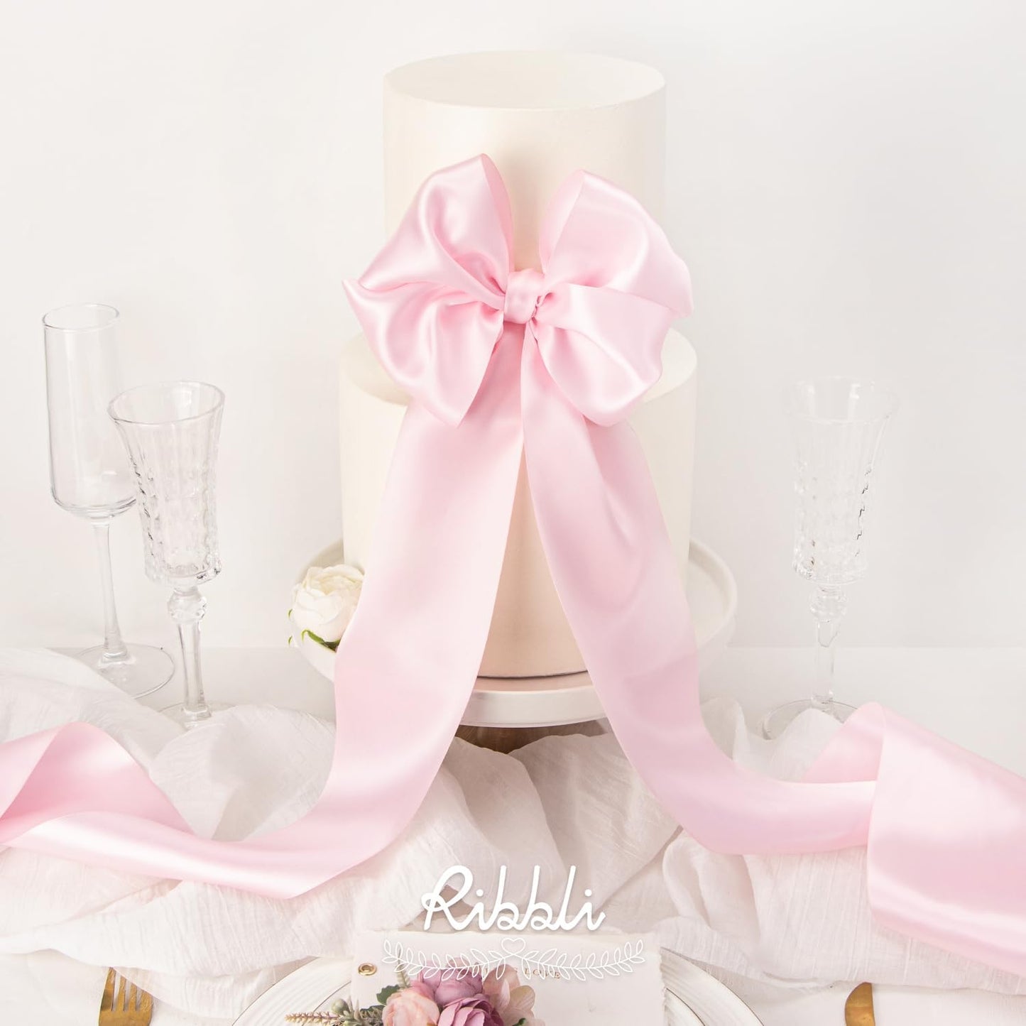 Ribbli Light Pink Satin Ribbon 4 Inch Wide Baby Pink Ribbon for Wedding Chair Sash Grand Opening Ceremony Big Bows Gift Wrapping Floral Crafts Cake Decor-Double Faced Satin Continuous 10 Yards