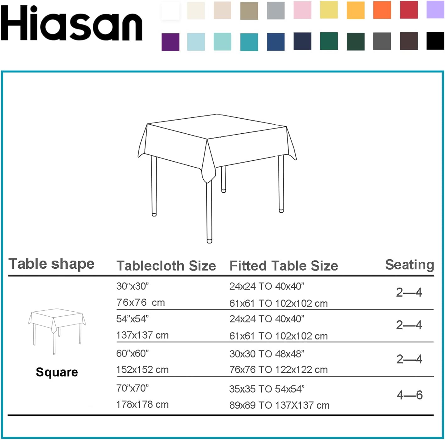 Hiasan 2 Pieces Black Tablecloth Square - Waterproof and Wrinklr Resistant Washable Polyester Fabric Table Cloth for Dining Room and Outdoor Use, 40 x 40 Inch