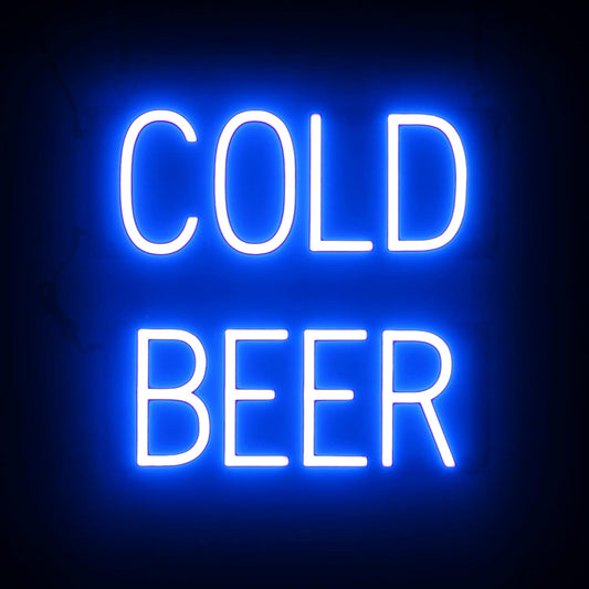 SpellBrite COLD BEER Sign | Beer-Related Sign with Neon Look, Blue LED Light Source | 16.8" x 15.0"