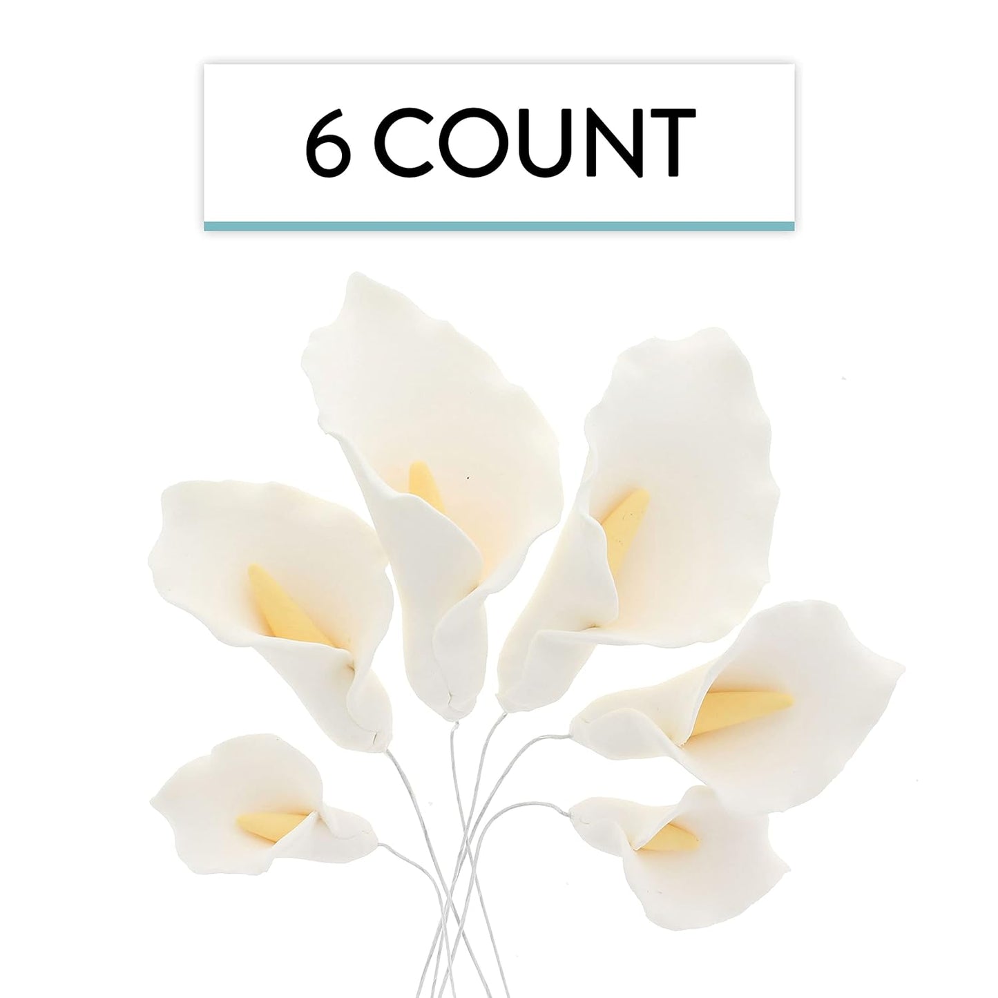 Global Sugar Art Calla Lily Sugar Cake Flowers White with Yellow, Wired,3 sizes, 6 Count by Chef Alan Tetreault