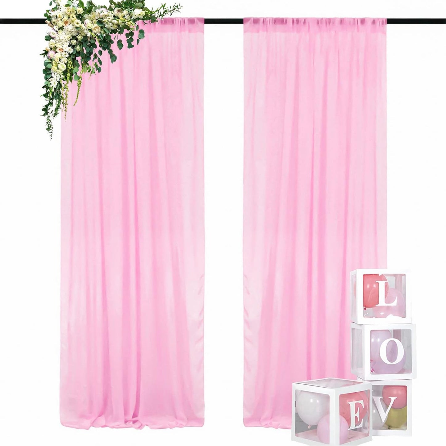 DUOBAO Pink Chiffon Backdrop Curtain-2 Panels 29x120-Inch Wedding Draping Beach Curtains for Living Room Polyester Voile Window Darpes Photography Backdrops for Party Ceremony (29''x120''x2pc)