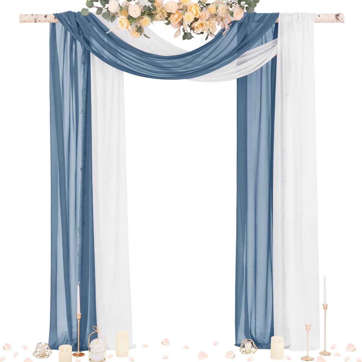 Socomi Wedding Arch Draping Fabric 29" x 20Ft 2 Panels Dusty Blue and White Sheer Outdoor Curtain Drapes Extra Long for Bridal Baby Shower Birthday Party Decor