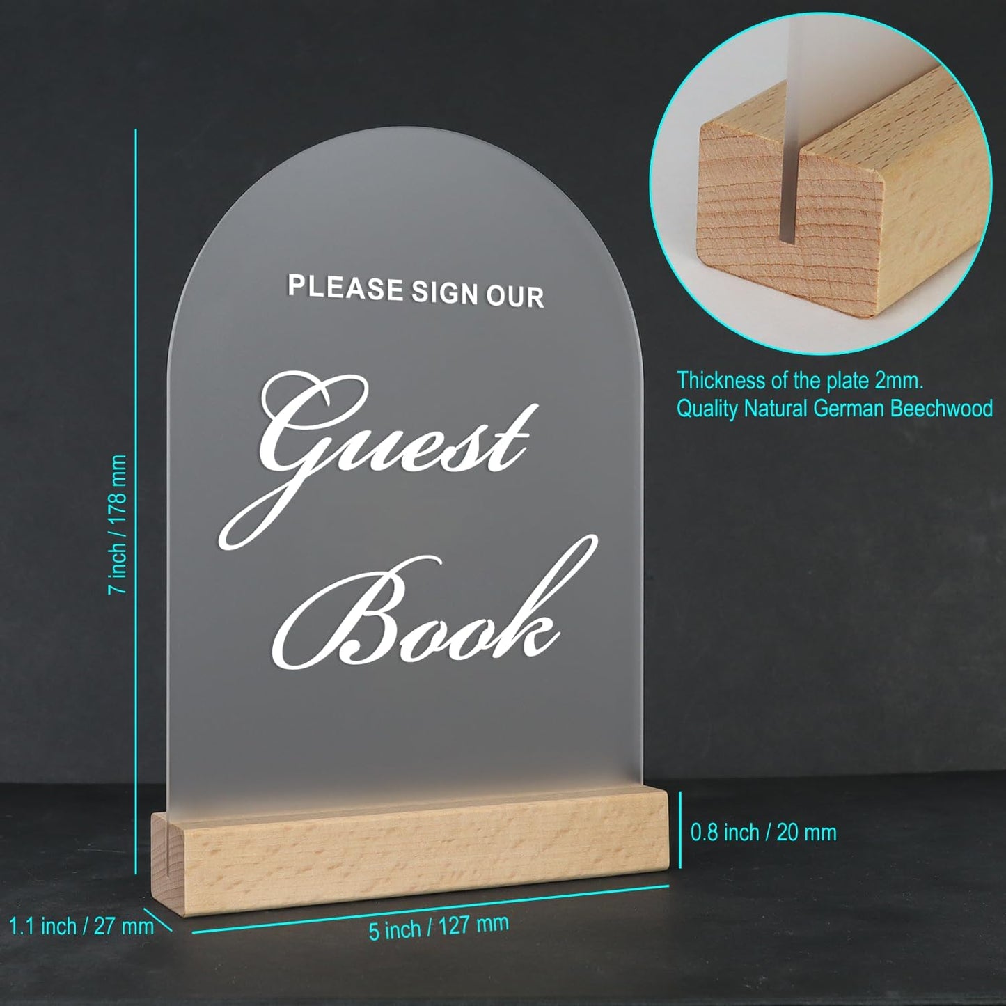 Wedding Guest Book Sign for Ceremony and Reception, Acrylic Wedding Signs with Wood Stand, 5x7" Frosted Arch Please Sign Our Guestbook sign, Perfect for Rustic Wedding Decoration, Party, Anniversary