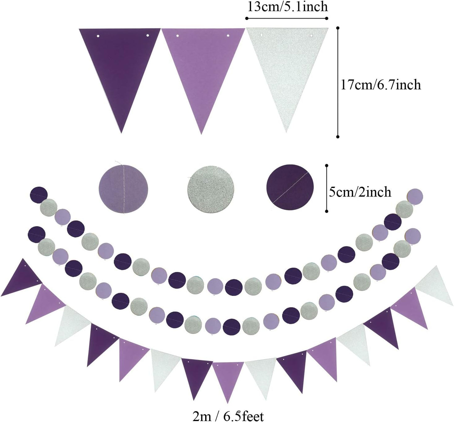 ZERODECO Party Decoration, 21 Pcs Purple and Lavender Hanging Paper Fans, Pom Poms Flowers, Garlands String Polka Dot and Triangle Bunting Flags for Birthday Parties, Wedding, Mermaid Party