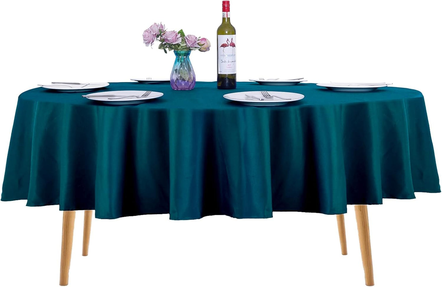 Ascoza 2pack 90 Inch Peacock Blue Round Tablecloth in Washable Polyester Fabric for Wedding/Banquet/Restaurant/Parties…
