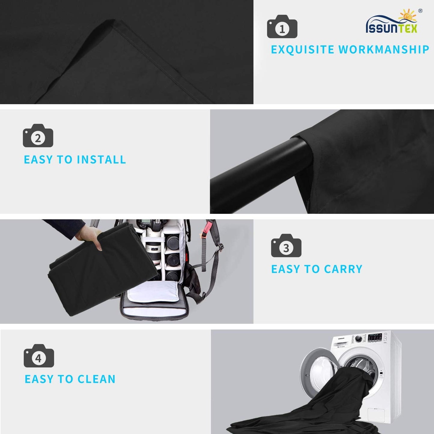 ISSUNTEX 10X20 ft Background Muslin Backdrop, Photo Studio, Collapsible High Density Screen for Video Photography and Television-Black