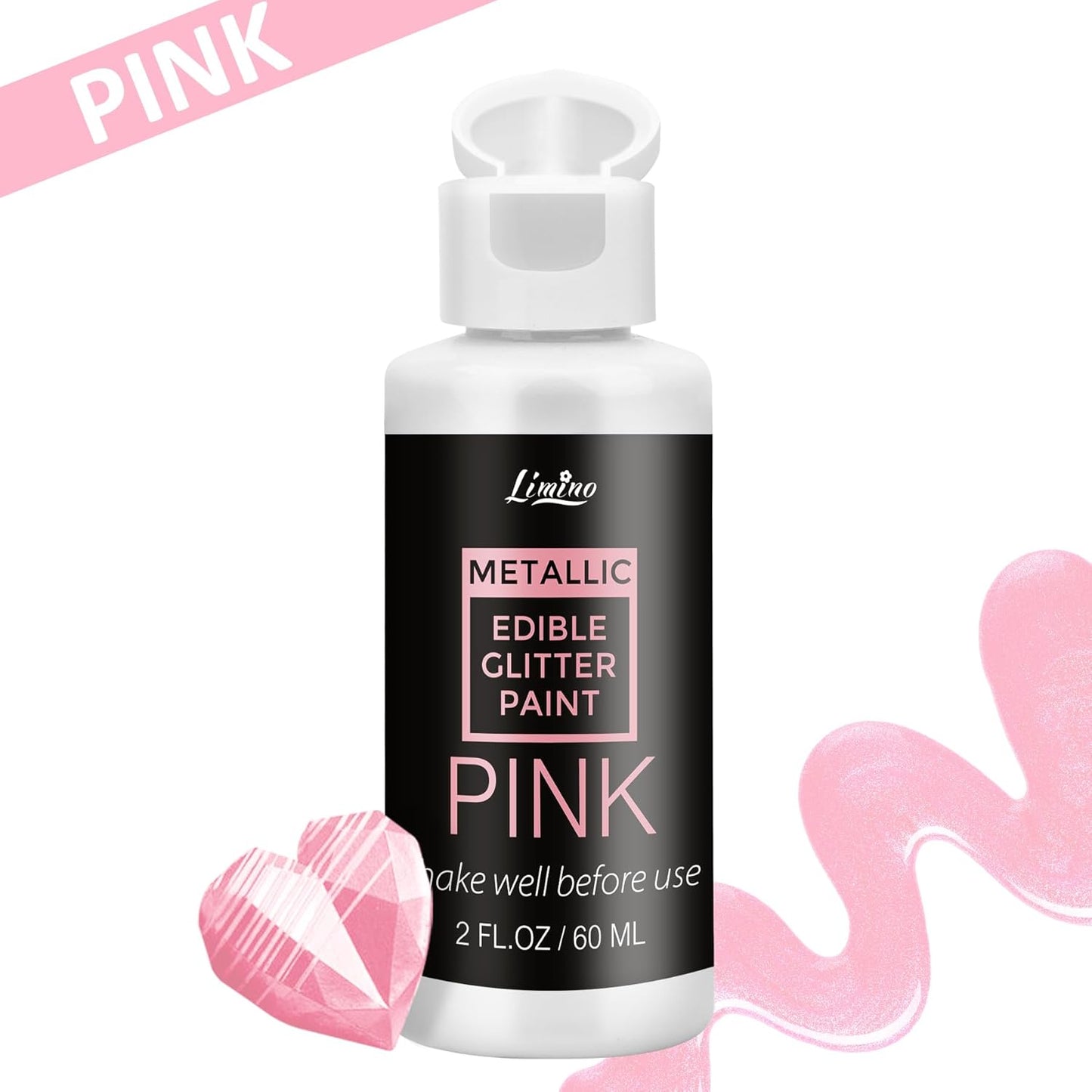 Edible Glitter Paint - 2 fl.oz Food Grade Metallic Glitter Cake Paint for Cake Decorating, Baking, Cupcakes - Shimmer Art Decorative Liquid Edible Paint Food Coloring for Fondant, Donuts (Pink)