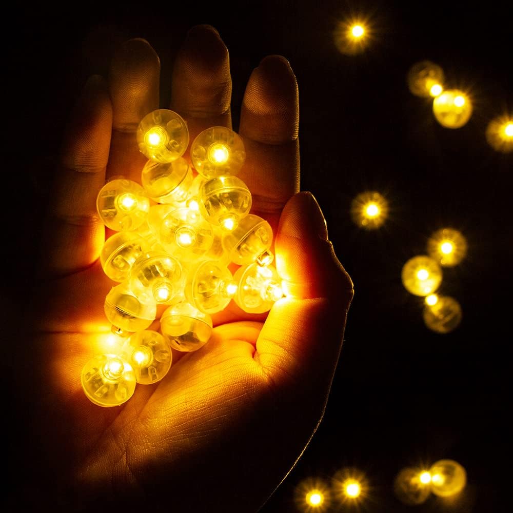 100pcs Yellow LED Balloon Light, Tiny Led Lights Round LED Ball Lamp for Balloons Birthday Party Event Fun Indoor Outdoor Wedding Decoration Halloween Christmas Supplies