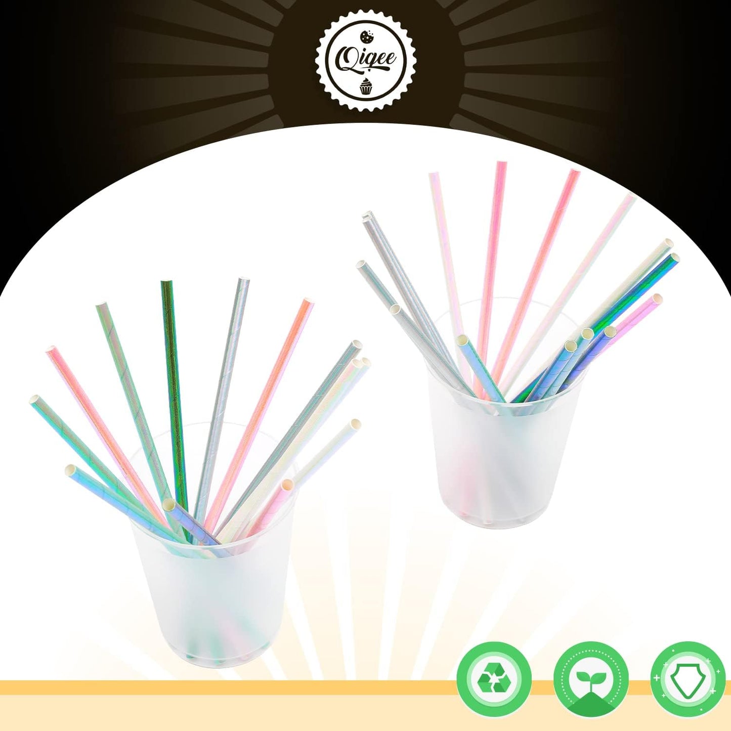 150pcs Iridescent Paper Straws for Drinking Disposable Sraws Disposable Straws Bulk（5 Color Muli） qiqee