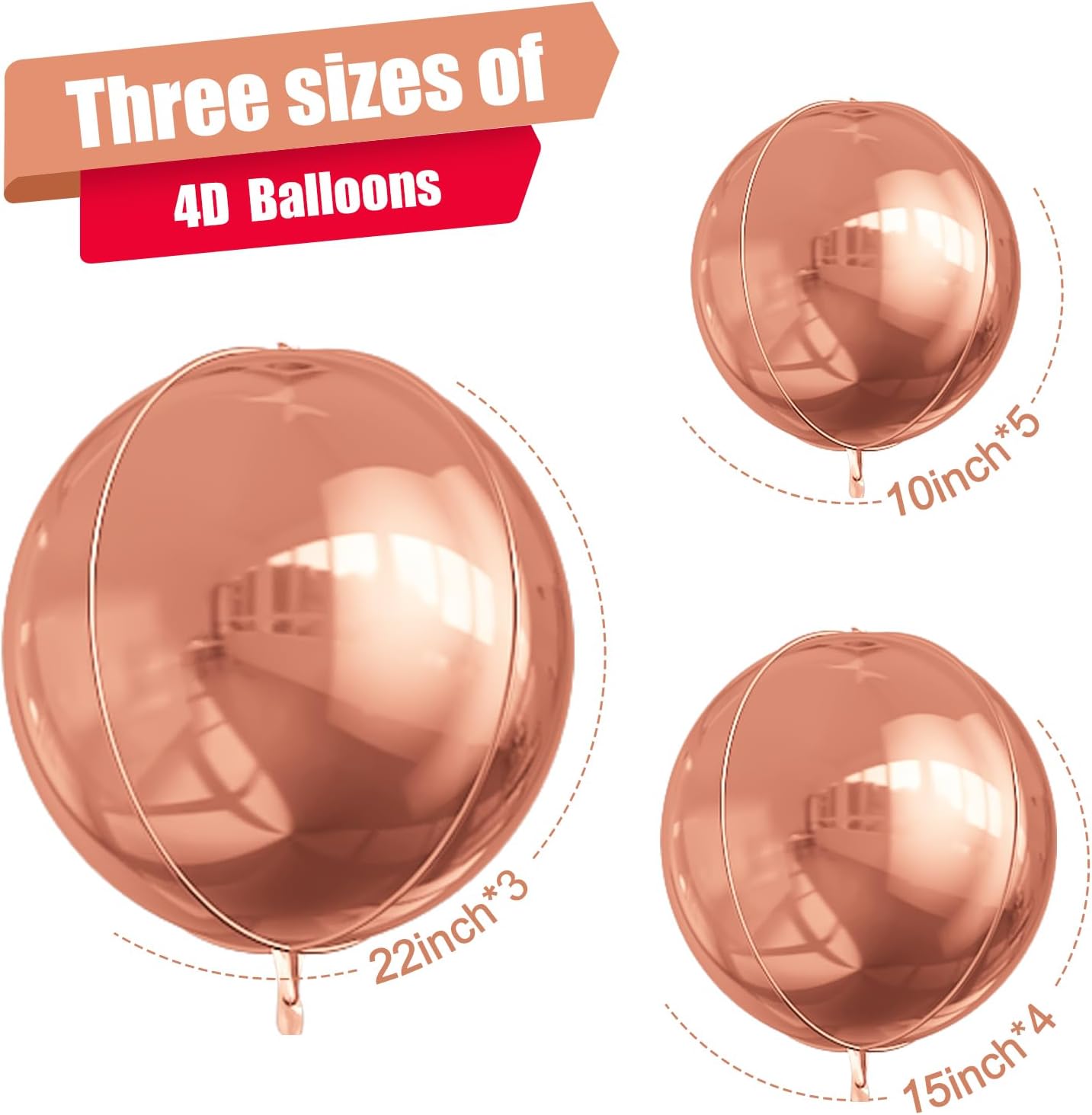 12Pcs Rose Gold Round Foil Balloons, 22" 15" 10" 4D Helium Ball Balloon, Metallic Rose Foil Balloon for Birthday Graduation Wedding Anniversary Bachelorette Disco Prom Party Decorations