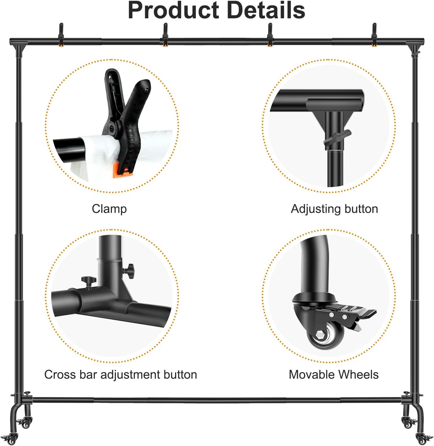 Backdrop Stand, 10x7 FT Backdrop Stand for Parties with Wheels, Moveable and Adjustable Photo Banner Stand Background Stand for Wedding, Parties, Events Decoration