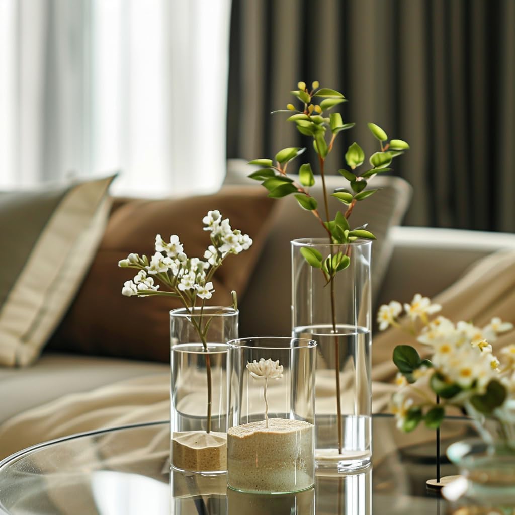 12 PCS Clear Cylinder Vases for Centerpieces | 4, 6, 8,10 Inch Tall Flower Vase for Wedding Decorations, Clear Floating Candle Vases in Bulk, Hurricane Candle Holders for Table, Home Décor