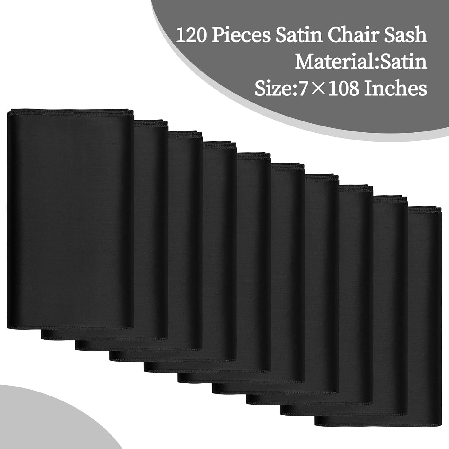 fani 120 PCS Black Satin Chair Sashes Bows Universal Chair Cover for Wedding Reception Restaurant Event Decoration Banquet,Party,Hotel Event Decorations (7 x 108 inch)