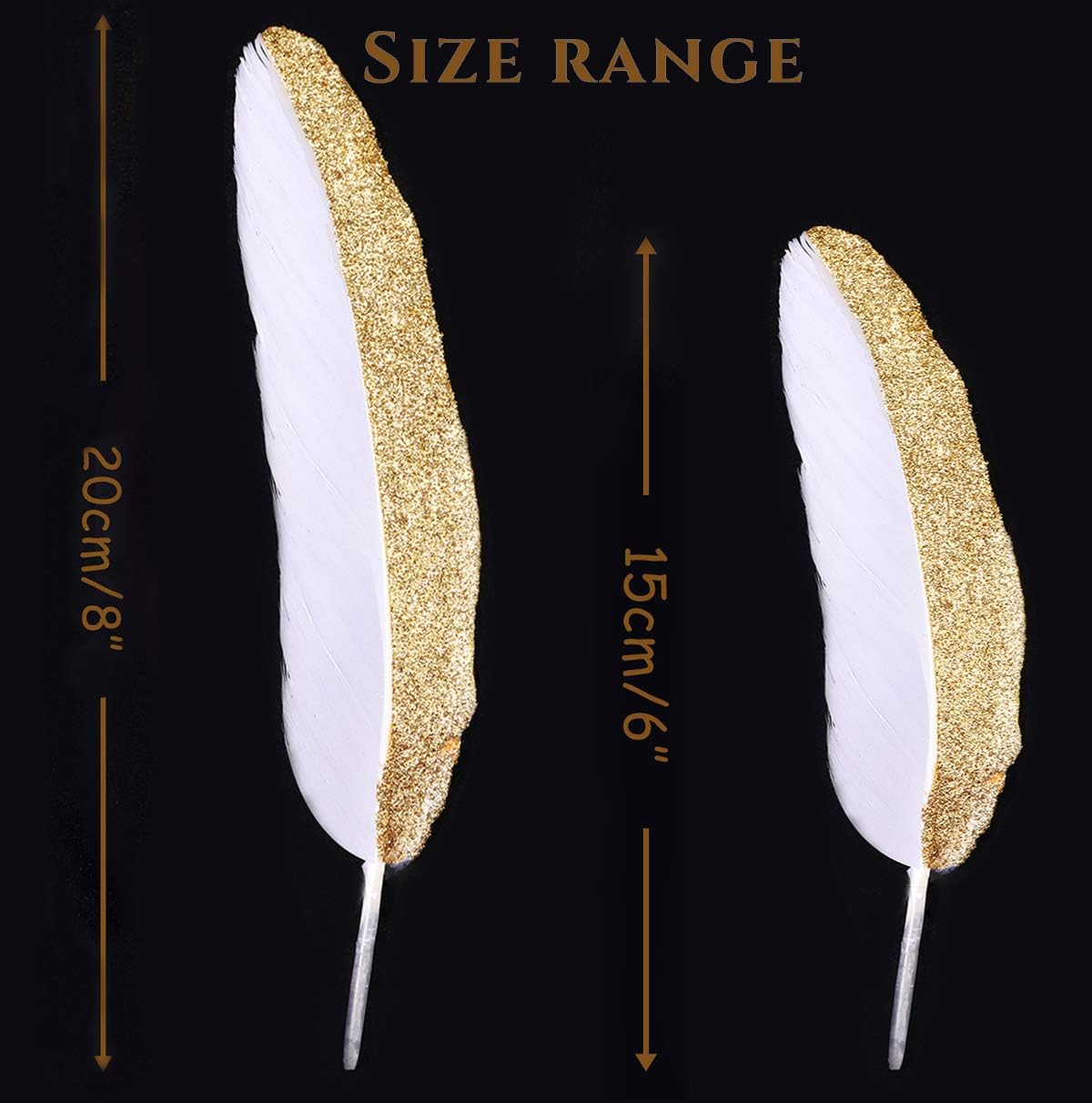 BABEYOND 42 Pcs 1920s Gatsby Gold Dipped Feather Natural Décor Glitter Feather for 20s Party Decoration Wedding Decoration (White & Gold)