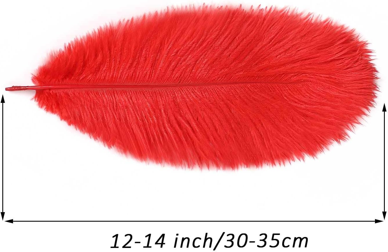 YAKRUNA 30PCS Red Ostrich Feathers Bulk 12-14 Inches for Centerpieces for Wedding Birthday Gatsby Party, Decorative Plumes for Vase & Table & Christmas Tree Decor (30-35cm, Red)