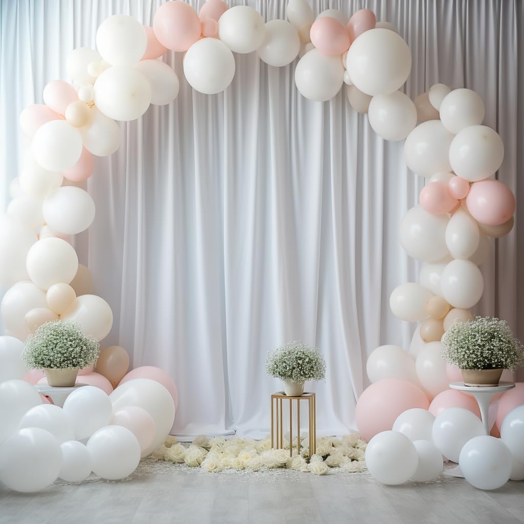 10ftx14FT Wrinkle Free White Backdrop Curtain, 2 Panels 14FT Height White Wedding Backdrop Drapes, Silky Polyester Back Drop Cloth for Birthday Photography Background Party Backdrop Draping