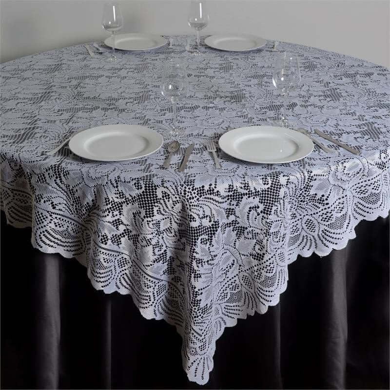 Efavormart 72" x 72" Jolly Good Lace Table Square Tablecloth Overlay-White Square Tablecloth Cover for Wedding Party Event Banquet