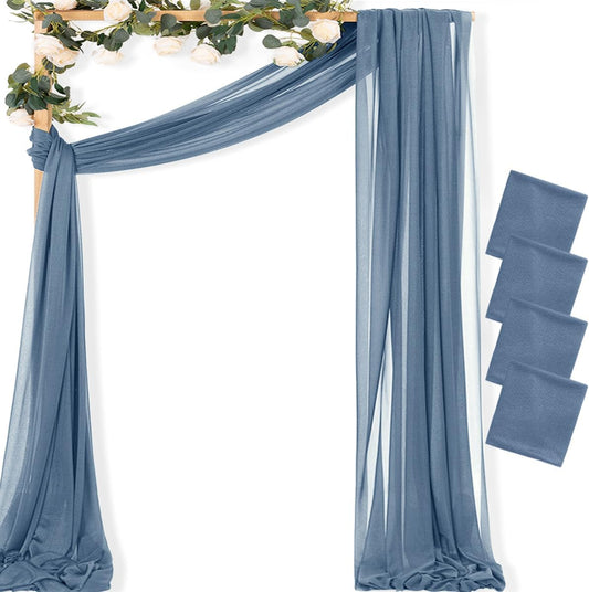MLMC Dusty Blue Wedding Arch Draping Fabric 4 Panels 29" x 20 FT Extra Long Gauze Drapes Sheer Backdrop Curtains 6.6 Yards Outdoor Drapery Panels for Wedding Ceremony Party Ceiling Decoration