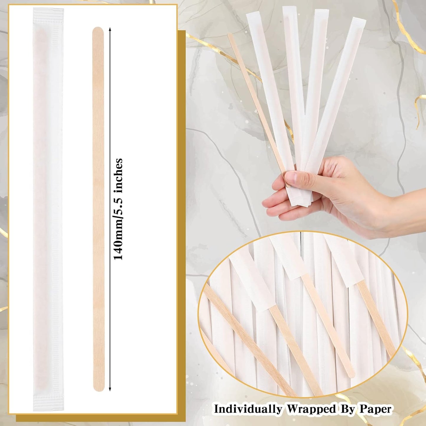 2000 Pcs Individually Wrapped Wooden Coffee Stirrers, Disposable Coffee Stir Sticks Round End Sticks Bulk Wood Stirrers for Cocktail Hot Drinks Restaurant Bar Home Office (5.5 Inch)