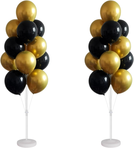 Balloon Column Kit for Floor- Balloon Stand kit set of 2, with Black&Gold Metallic Chrome balloon, Base&Pole,Tower Backdrop Decoration for Wedding, Baby Shower, Birthday Party, or Bachelorette
