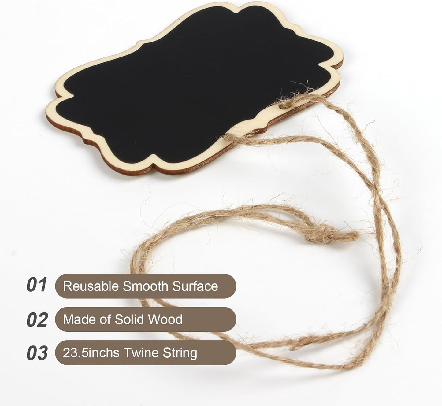 Wooden Mini Hanging Chalkboard Signs for Beverages Dispenser, Price Message Chalkboard Tags with String, Double-Sided Little Labels for Party Event Decorations, Table Numbers, 3.5x2.5, 24 Pack