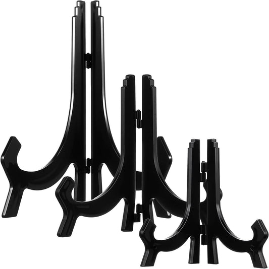 HESTYA 3 Pieces 4.5/7/9.8 Inch Black Acrylic Easels Display Stands Plate Stands Holders to Display Pictures or Other Items for Weddings, Birthdays, Home Decoration, Tables