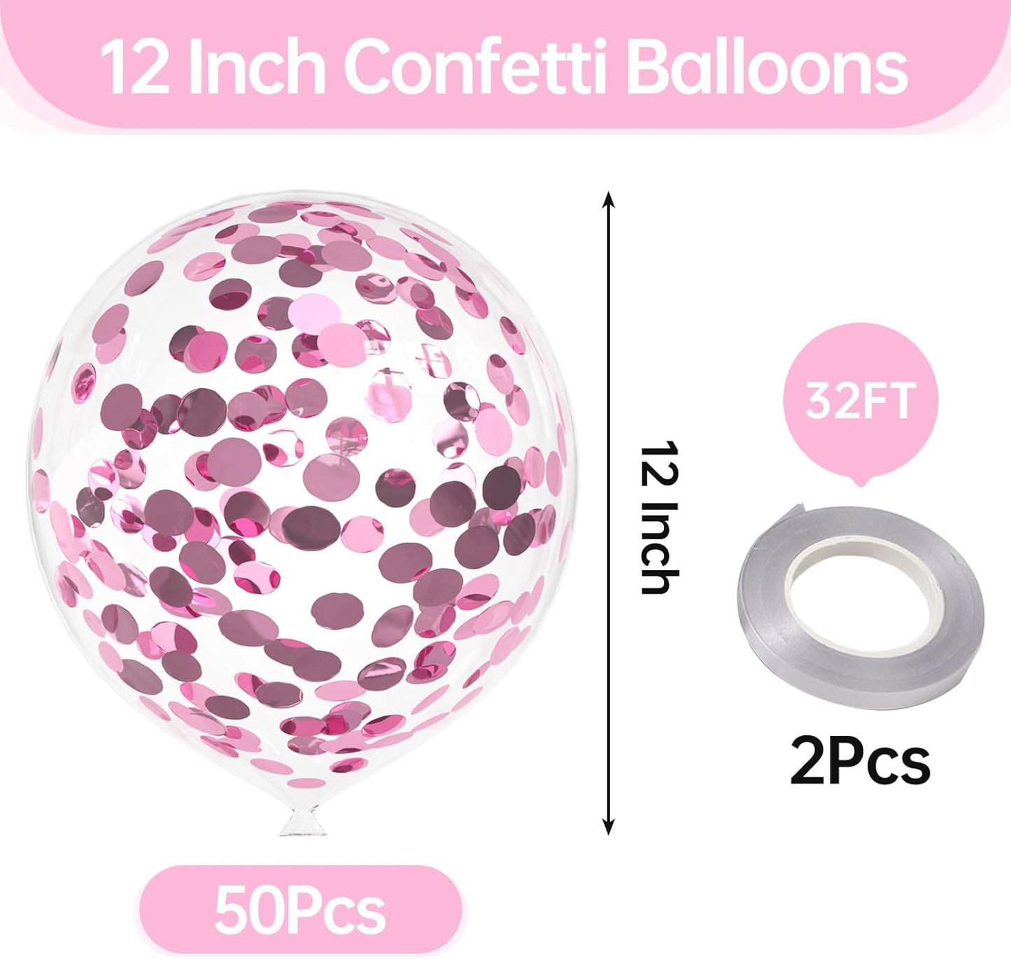 50pcs Light Pink Foil Confetti Balloons,12 inch Latex Balloon with Light Pink Confetti Inside for Birthday Family Party Wedding Party Baby Shower Decoration Supplies
